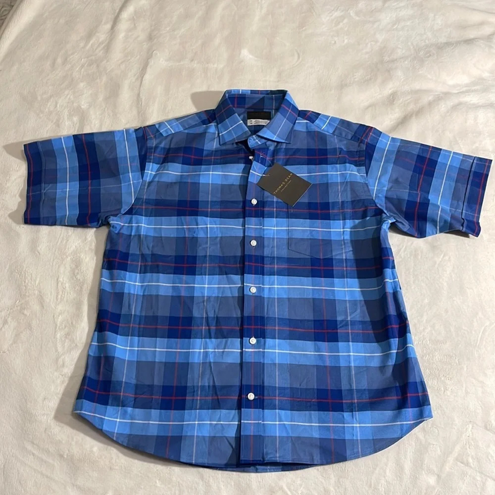 Thomas Dean Collection Short Sleeve Button Down Medium Shirt